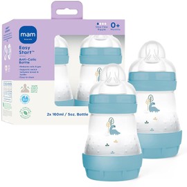 MAM Easy Start - Biberón anticólico de 5 onzas, flujo lento, botella de pezón de silicona similar a la lactancia materna, reduce los cólicos, gas y reflujo, fácil de limpiar, sin BPA, biberones