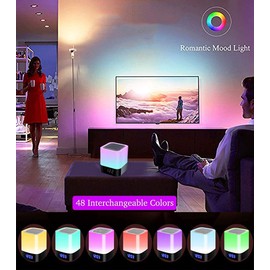 Kihhvlo Bluetooth Lautsprecher Wecker, 5 in 1 LED Nachttischlampe Touch Dimmbar 7 Farben Digital MP3-Player, Lautsprecher, mit SD Karte, USB und Bluetooth (Silbernes Oberteil)