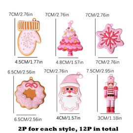 Aisszhao 12Pcs Pink Christmas Nutcracker Ornaments for Christmas Tree Decor,Pink Mini Puppet King Ornament Snowflake Pendant Set Pink Santa Claus Hanging for Xmas Tree,Pink Winter Holiday Party