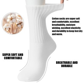 SHIZEN White Crew Socks for Women, Womens Crew Socks White Quarter Thick Cotton Socks Women White Thin Crew Socks Long Mid Calf Athletic Socks Women 3 Pairs Pack Size 6-11 (S2054-3W)