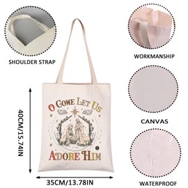 Christian Bible Verse Canvas Tote Bag Religious Christian Gift O Come Let Us Adore Him Merch Gift For Laywoman (ADORE HIM tote CA)