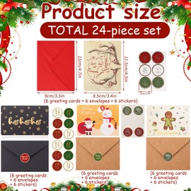 WJccsee Merry Christmas Greeting Card Bundle, 24-Pack Featuring Santa Claus, Christmas Tree, and Snowman Designs, With 24 envelopes and 3CM round stickers,11.5x8.5 CM, Ideal for Holiday Wishes.