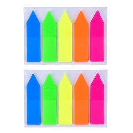 2Pcs 5 Colors Fluorescent Sticky Notes Page Flags, 0.47x1.89 Inch Arrow Flag/Rectangle Tabs Colored Sticky Notes, Sticks Securely, Removes Cleanly(Arrow)