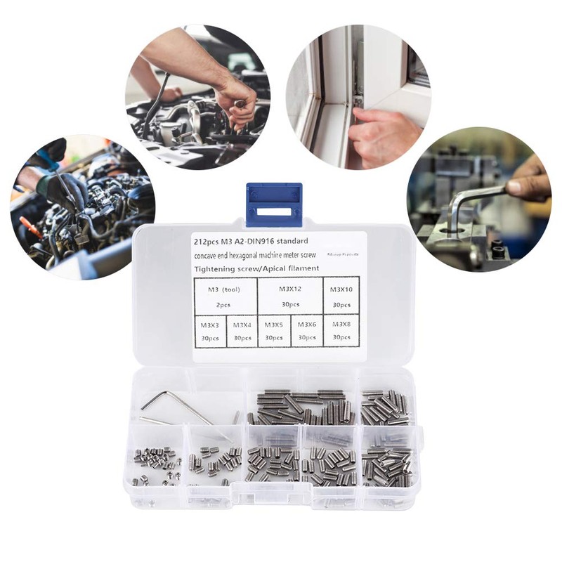 Hilitand A2-DIN916 Hex Socket Set Screw, Stainless Steel, M3 x