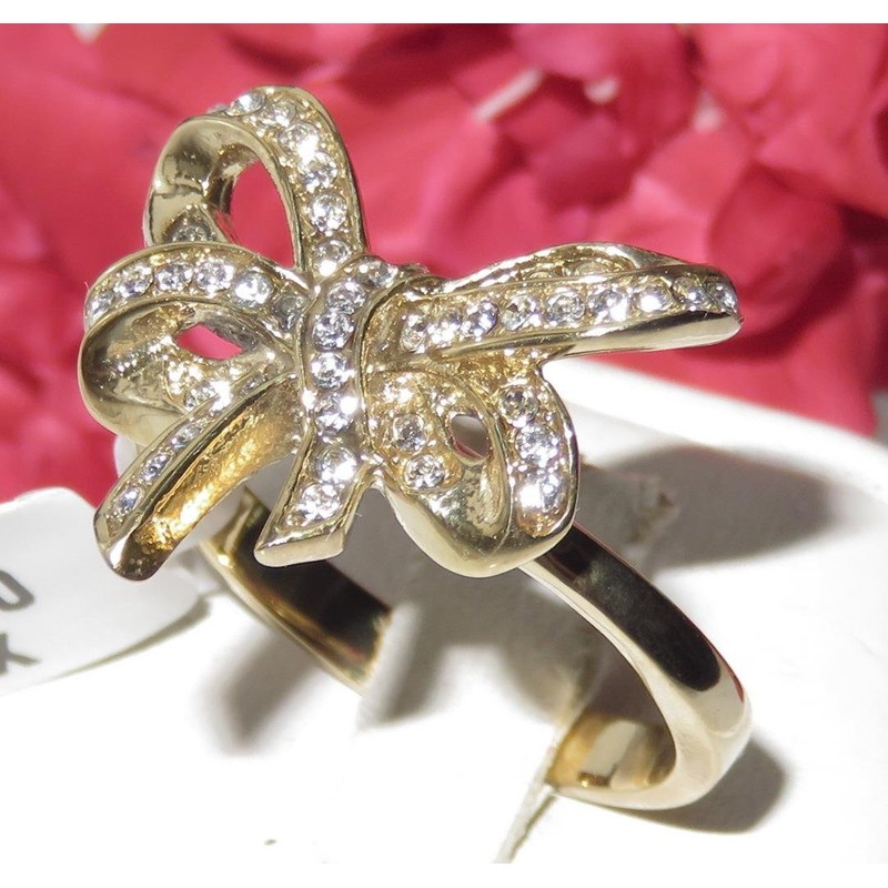 YourJewelleryBox TK1108PB Stainless Steel 18KT Gold Bow Ring Simulated Diamonds