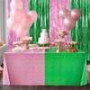 BAHABY Pink and Green Tinsel Foil Fringe Curtains and Tablecloth