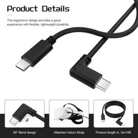 VR Link Cable C to C Compatible with Oculus Quest 3/2/1/Pro/Pico4 VR Headset, VR Headset Link Cable for Rift S/Steam VR Games, High Speed Data Transfer & Fast Charging Cord for Gaming PC, 10ft