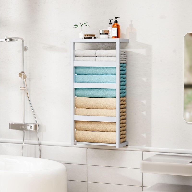 Bamboo Wall Blanket Ladder, 4-Tier Towel Racks, Bamboo Bath Towel