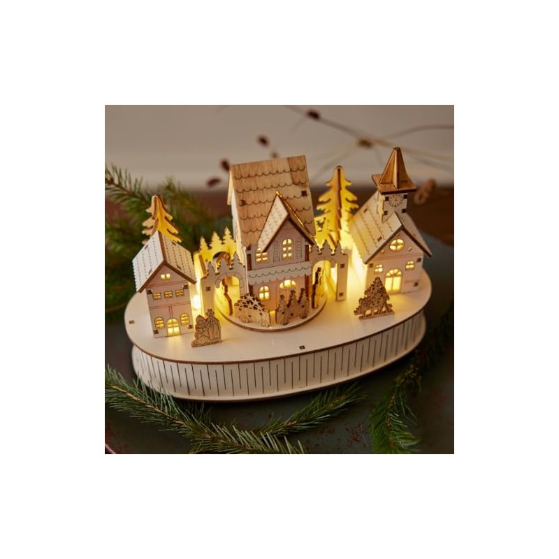 Lumineo LED Wood Village Scene with Music and Motion, 6"