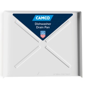 Camco Dishwasher Drain Pan - Protects Floors, Cabinets, Walls & Features Front Opening for Easy Leak Detection - Crafted of Heavy-Duty Polymer - 24” x 20-1/2” (20600)