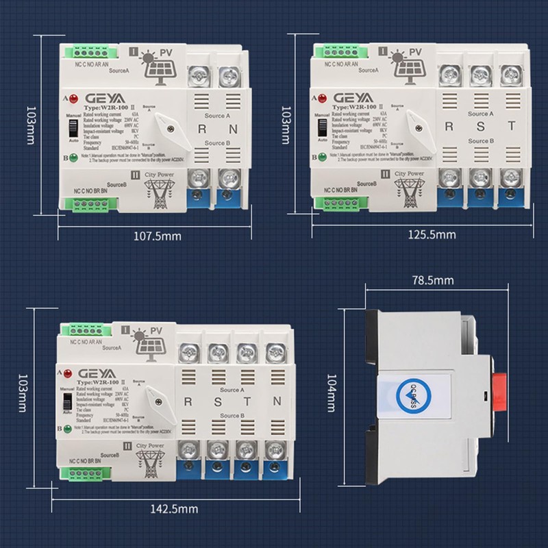 GEYA on-Grid Solar Power Automatic Transfer Switch Din Rail 4P