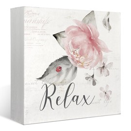 FLVGE Bathroom Decorations,Relax Sign,Dusty Rose Decor,Relaxing Decor,Vintage Bathroom Decor,Spa Decor for Bathroom 5x5 Inch