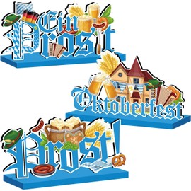3Pcs Oktoberfest Decorations, Oktoberfest Theme Wooden Table Centerpieces Ein Prosit Table Topper Sign for Bavarian German Beer Festival Party Table Decorations