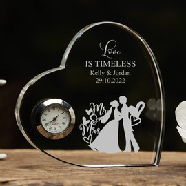 ukgiftstoreonline Engraved Heart Crystal Glass Clock Wedding Gift Or Wedding Present