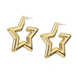 Chanaiqw Gold Plated Lightweight Chunky Open Hoops for Women Trendy Gold Hoop Earrings (Gold J)