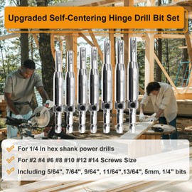 Upgraded Self Centering Hinge Drill Bit Set 5/64", 7/64", 9/64", 11/64", 13/64", 5mm, 1/4" for 1/4 in VIX Bit Snappy Bosch Quick-Change Hex Drive Bit, for #2 4 6 8 10 12 14 Screws Size
