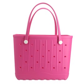 Forrader Rubber Beach Tote Bag, Large Waterproof Beach Bag for Pool Boat, Sports, Outdoor Washable Travel Tote Bag (rose red, Medium)