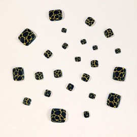 FIEONCIY 24pcs Press-on Square Acrylic False Nails Set with Glue, Black and Gold Line Design, Modern Style, Full Cover Nails, Spring and Summer Theme, Multicolor, Women's DIY Manicure Decorations