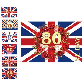 5ft VE Day 80th Anniversary Flag,VE Day Large Flag 80th Victory Flags 5*3FT,80 Years Victory In Europe Flags 80 Years VE-Flag Party Parades Celebration Decor Bunting Banner 2025 Gifts Memorabilia (C)