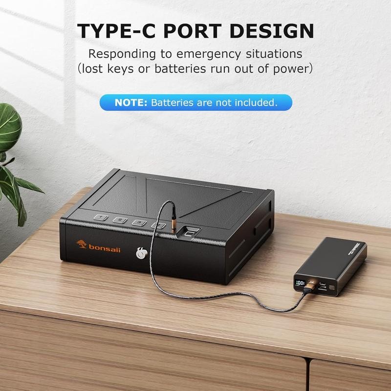 Bonsai Biometric Safe, 3-Way Quick Access Fingerprint Safe with Type-C
