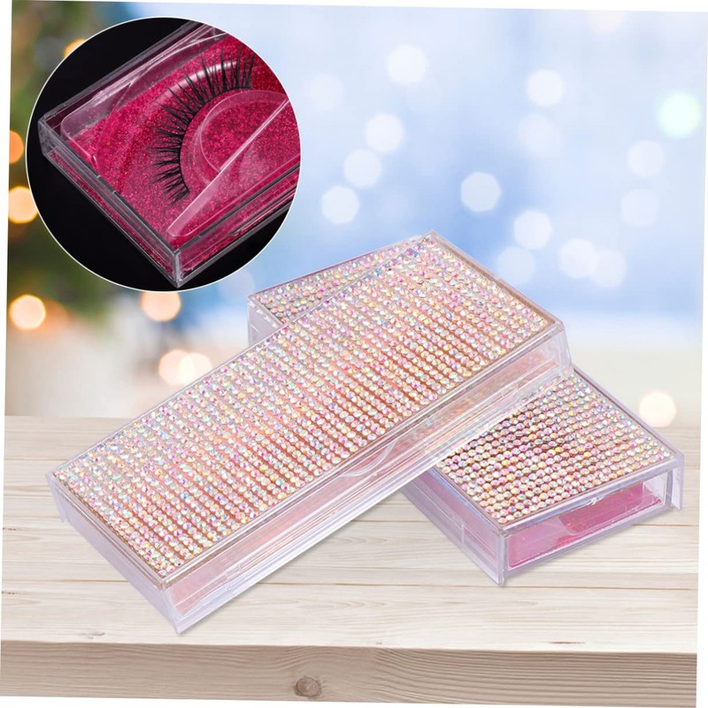Ipetboom 2pcs Shiny Rhinestone False Eyelash Storage Case Convenient Eyelash
