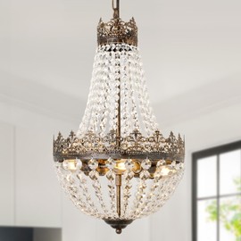 Crystal Chandelier for Dining Room, 18.5" Antique French 6-Light Bedroom Chandelier, K9 Crystal Bathroom Chandeliers, Vintage Ceiling Light Fixture Hanging for Living Room Foyer Kitchen 6 E12 Base