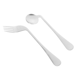 BIUDECO 1Set Ergonomic Angled Eating Utensils Fork and Spoon for Elderly Patients Adaptive Cutlery for Convenient Feeding for Mobility Use