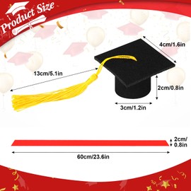 Fanfanwin 30 Packs 2025 Mini Graduation Caps Decorations with Tassels and Red Ribbon Cupcake Toppers Beer Bottle Cover Decor for College Congrats Party Supplies Tiny Favors(Gold Tassel)