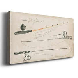 Renditions Gallery Canvas Wall Art Home Paintings & Prints Tackle Box Collection Fishing Rod Set Abstract Hanging Decorations for Office Kitchen Living Room - 16"X32" LT516