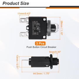 sourcing map 3 Pcs 8Amp Push Button Circuit Breaker,125/250V AC 32V DC Manual Reset Thermal Overload Protector with Waterproof Button Caps