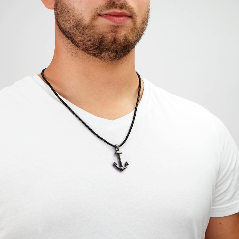 SERASAR Men's Premium Leather Necklace, Stainless Steel Pendant, Secure Clasp,