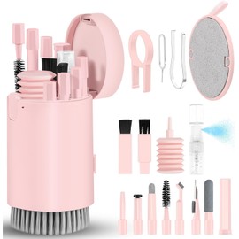 TAGNEFLOR Limpiador de Teclado,20 en 1 Kit de Limpieza Portátil,Cepillo de Limpieza de Teclado Multifuncional para la Limpieza de cámaras Digitales,computadoras,Kit de Limpieza Multiusos (Rosa)