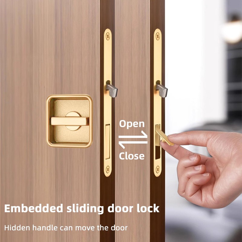 Pocket Door Lock Hardware with Pull, Recessed Handle Latch,Invisible Sliding