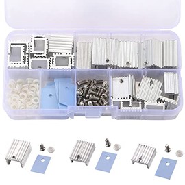 Jienk 30Pcs TO-220 Aluminum Heatsink & Insulator/Mounting Kits for MOSFET Transistor, 3 Different Size TO-220 Heatsink 10 Each+ 30 Screws + 30 Screw Washer +30 Insulator Rubberized Silicone