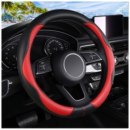 BubabyZZ Steering Wheel Cover, Anti Slip Breathable Comfort PU Imitation Leather Cute Car Accessories for Women Girl, Universal Protector in All Season 15 inch Fit Most Car(Red)