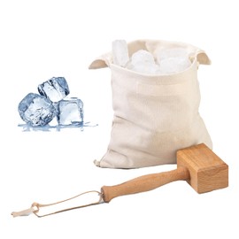 A Bar Above Wooden Ice Mallet and Lewis Bag - Includes Extra Large Manual Ice Crusher & Premium Canvas Lewis Bag - Professional Grade Ice Hammer & Ice Bag for Bartender Kit - Ice for Cocktails(2 pcs)