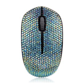 Bling Dazzling 2.4GHz Wireless Silent Mouse Covered with Rhinestone Crystal, Crystallized Mouse with USB Receiver, Compatible with Notebook, PC, Laptop, Computer, MacBook,Great Gift (Green)
