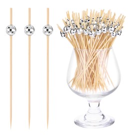100 Pack Disco Ball Cocktail Picks Disco Ball Toothpicks 4.7 Inch Fancy Toothpicks Silver Disco Ball Decorations Wooden Cocktail Sticks Skewers for Appetizers Drinks Food