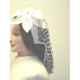 S379i, Hand Crocheted Ivory Gimp Large Bridal Snood