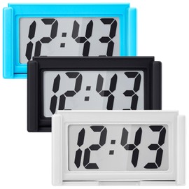 Frienda 3 Pieces Mini Digital Clock Small Digital Clock Stick on Battery Operated Self Adhesive Bracket for Car Dashboard Fridge (White,Black,Blue)