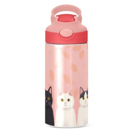 GOODOLD Cute Cat Kids Water Bottle, Insulated Stainless Steel Water Bottles with Straw Lid, 12 oz BPA-Free Leakproof Duck Mouth Tumbler for Boys Girls