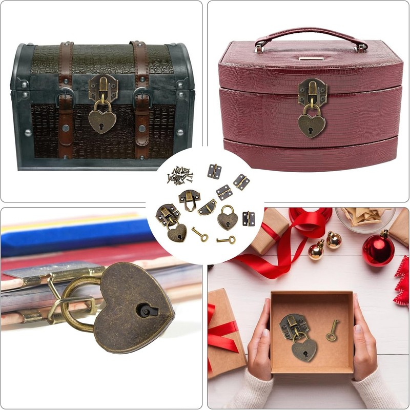 Wooden Box Padlock Set, Zinc Alloy Haspa (Bronze)