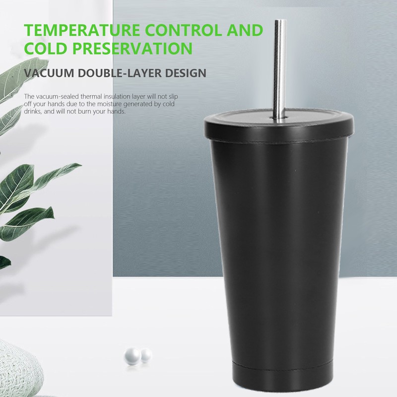 500ML Small Vacuum Coffee Cup Iced Coffee Bottle with Straw