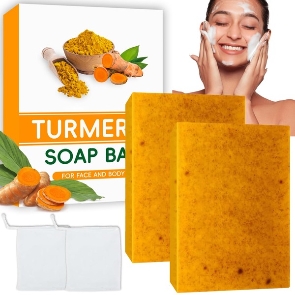 2PCS Wormeer Turmeric Soap Bar, Tumeric Soap for Face &