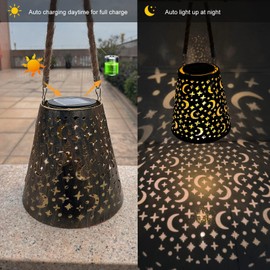 OMRAYTU Hanging Solar Lanterns Outdoor Waterproof Star Moon Solar Lights Metal Outdoor Decor, LED Decorative Solar Garden Lights for Garden, Backyard, Tree, Porch(1 Pack)