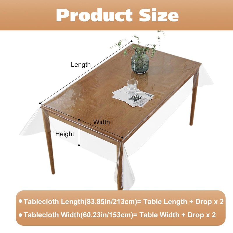 Incisite Clear PVC Table Cloth, Waterproof Wipe Clean Plastic Table