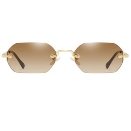 Ggpyyon Retro Rimless Sunglasses Rectangle Frameless Women Men Vintage 90s Small Glasses Polygon Sun GlassesGold/Gradient Brown()