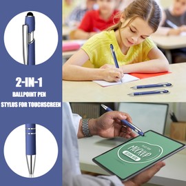 Lragvtbk 12 Pcs Blue Ink Ballpoint Pen with Stylus Tip, 1.0 mm Metal Pen Stylus Pen for Touch Screens, 2 in 1 Thank You Pen Gift for Friends, Colleagues, Coworker, Office, Family (Blue)