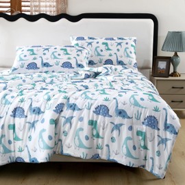 SDIII 3PCS Cute Dinosaur Comforter Set Twin Silky Breathable and Cooling Microfiber Dinosaur Twin Bedding Set for Boys Girls Kids and Teens