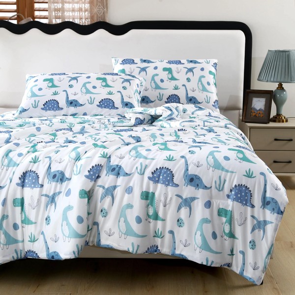 SDIII 3PCS Cute Dinosaur Comforter Set Twin Silky Breathable and